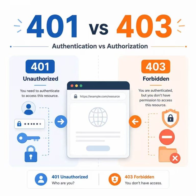 401 vs 403 comparison showing authentication failure and permission refusal