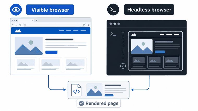 Visible browser and headless browser rendering the same page