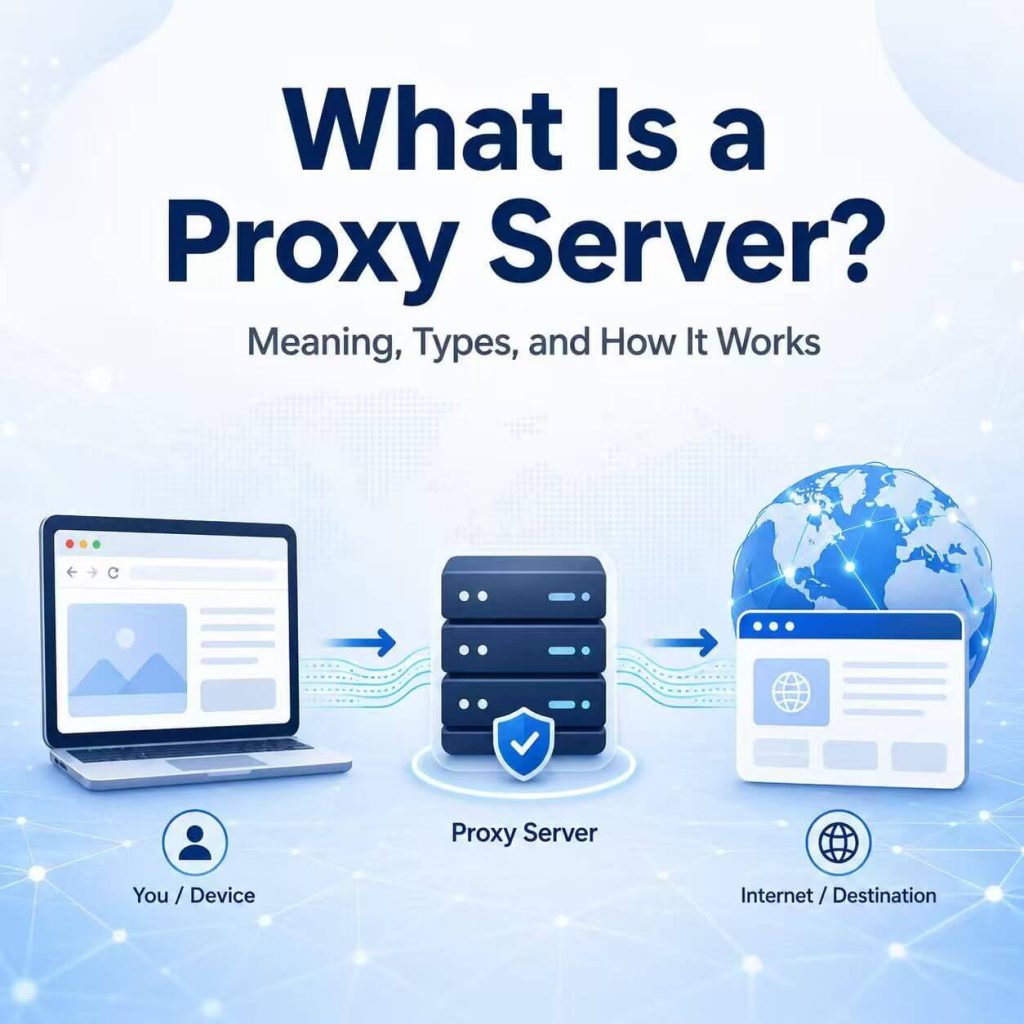 What is a proxy server diagram showing a device connecting to the internet through a proxy server