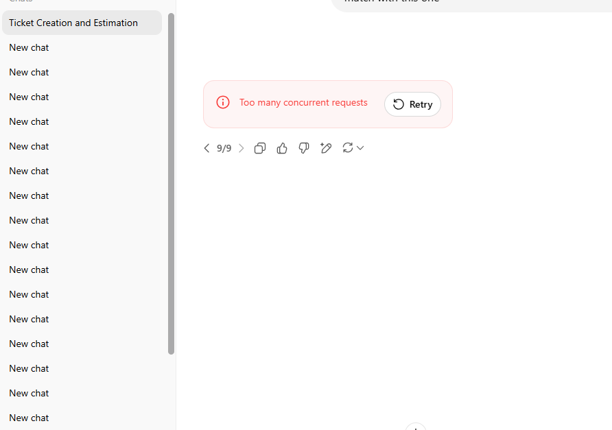 ChatGPT Too many concurrent requests error shown in the chat interface