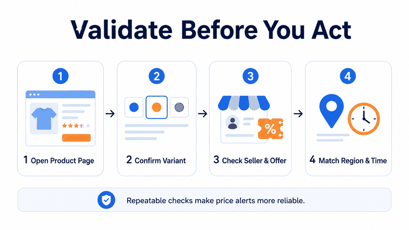 Flipkart price tracking validation workflow for checking product variant seller region and time