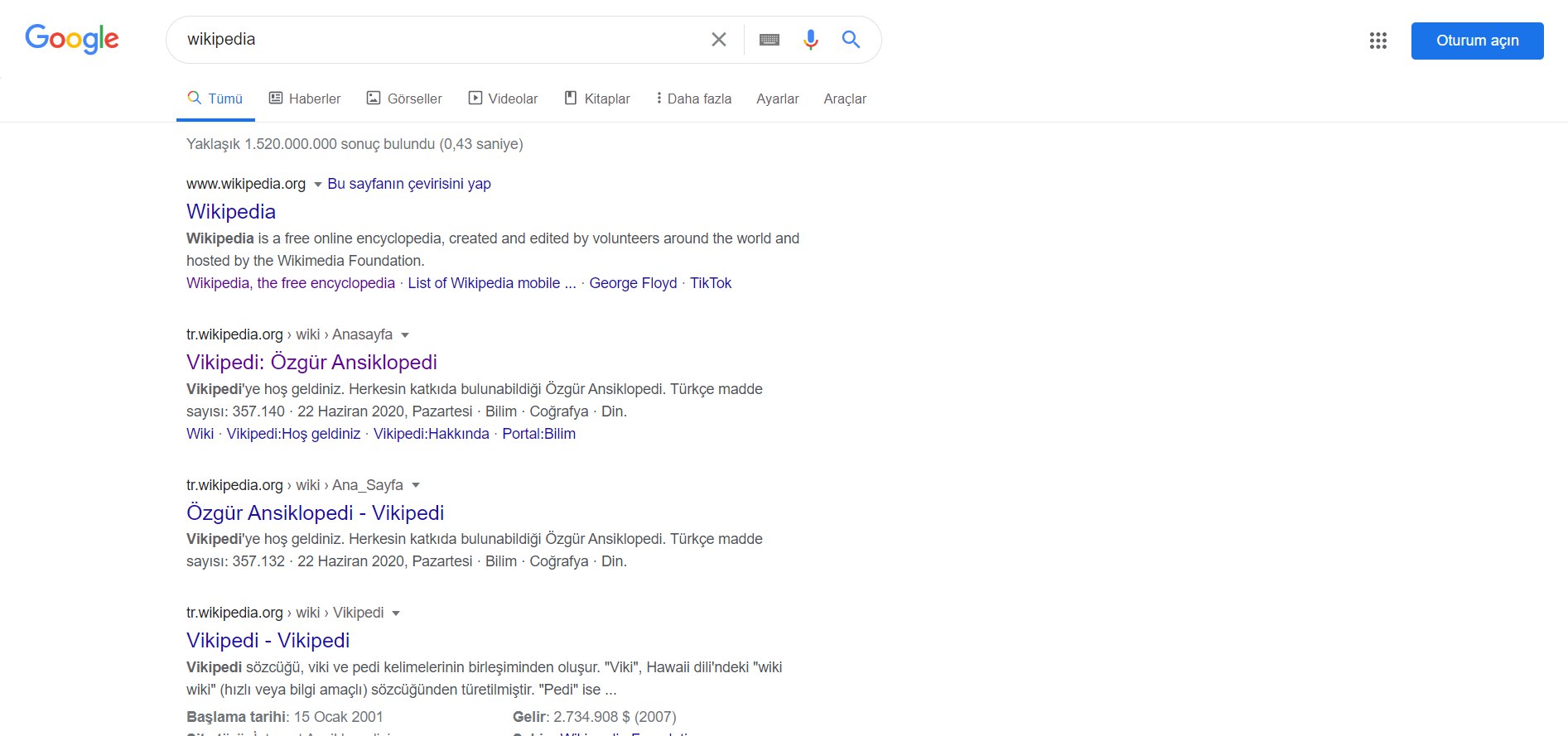 Google search results page showing organic search listings