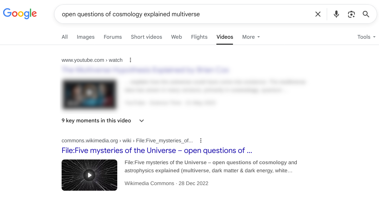 Real Google search results showing a video result in the Videos tab