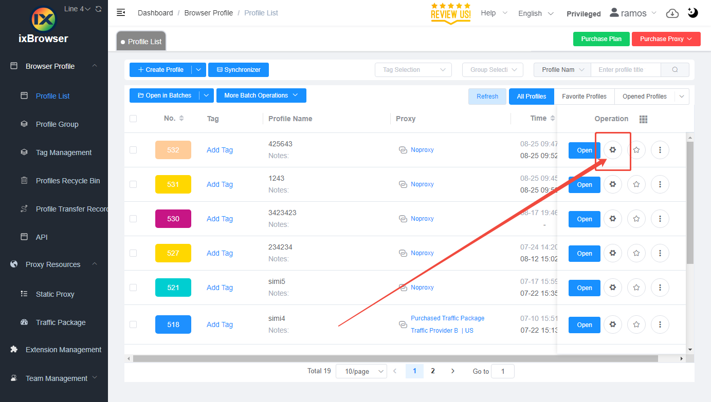 Opening a browser profile in ixBrowser