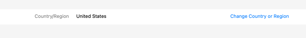 Apple Account summary showing the Change Country or Region option