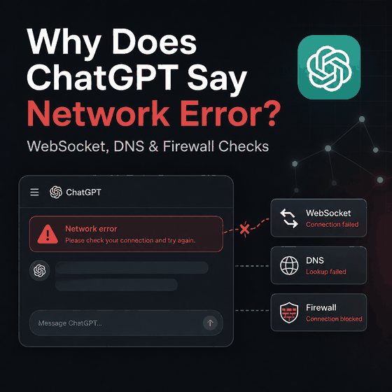 ChatGPT network error cover showing WebSocket DNS and firewall checks