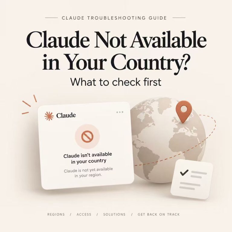 Claude not available in your country troubleshooting guide with regional availability and location graphics