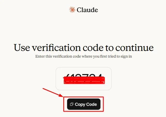 Claude verification code page asking the user to enter a code on the device where sign-in was first requested