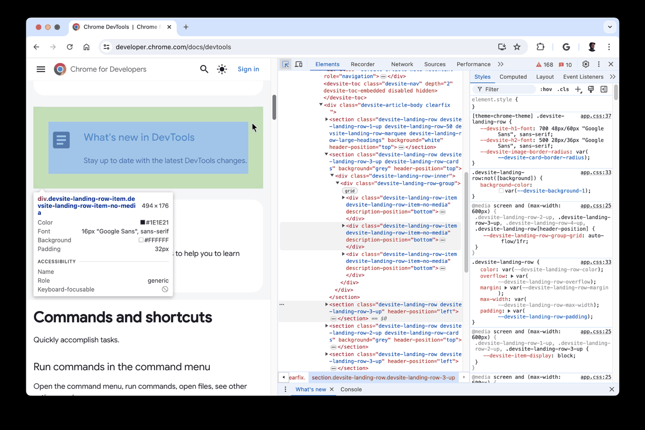 Chrome DevTools Elements panel on Mac showing DOM structure and Styles for a selected page component