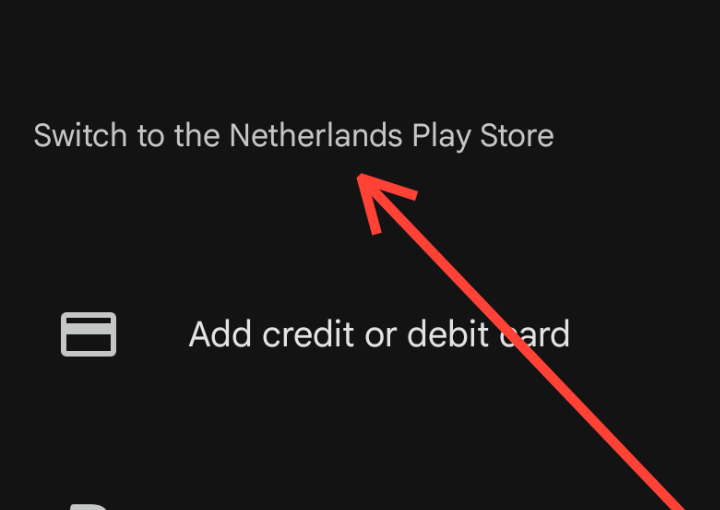 Google Play Country and profiles screen showing an option to switch Play Store country