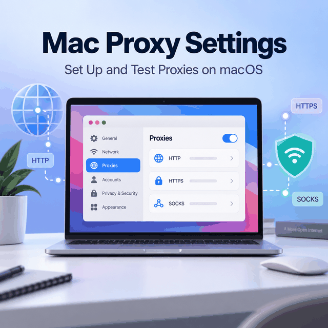 Mac proxy settings cover showing HTTP, HTTPS, and SOCKS proxy configuration on macOS