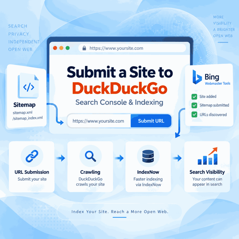Submit a site to DuckDuckGo with sitemap, Bing Webmaster Tools, IndexNow, and search visibility workflow