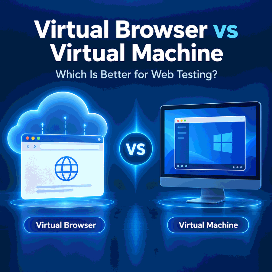 Virtual Browser vs Virtual Machine cover comparing a cloud browser environment with a full virtual machine for web testing
