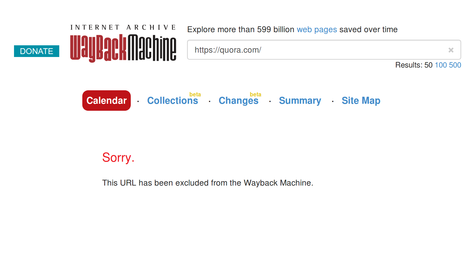 Wayback Machine message stating that a URL has been excluded from the archive