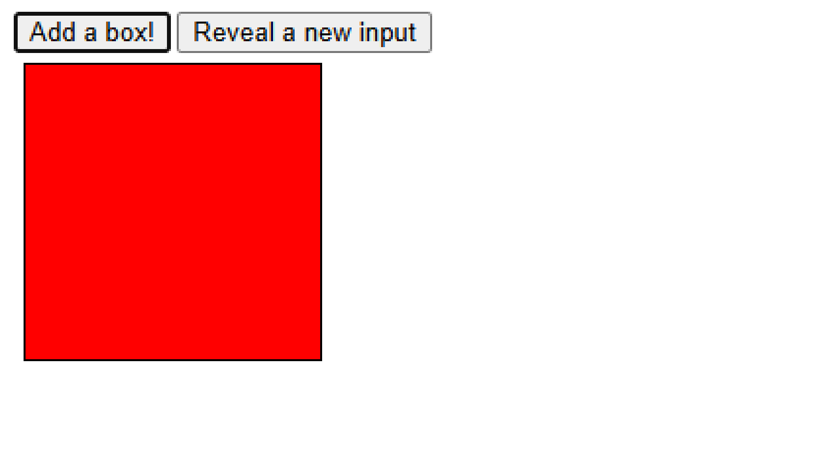 Selenium dynamic test page after Add a box creates a new red box element